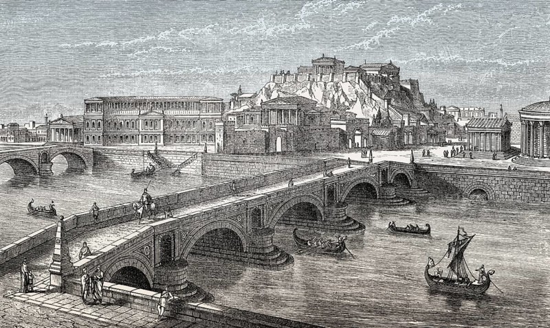 Reconstruction of the Capitoline Hill, Milvian Bridge Rome, Italy, Europe