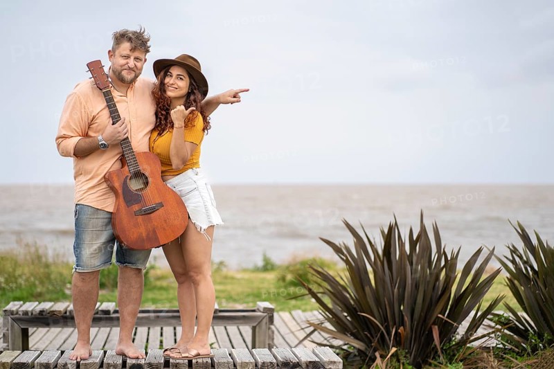Musicians couple. Flyer template with copy space