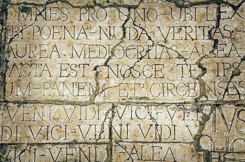 Background of Old Cracked Wall with Latin Inscriptions Nessebar, Bulgaria, Europe