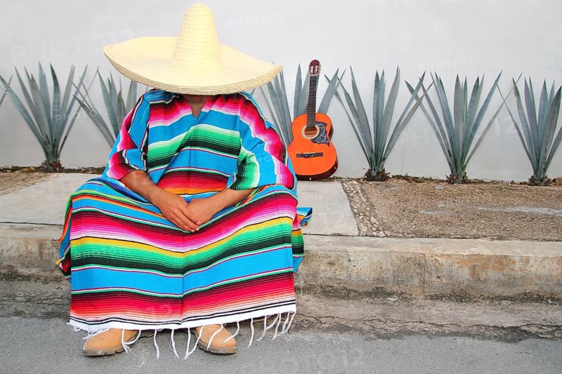 Mexican lazy man sit serape agave guitar nap siesta typical topic