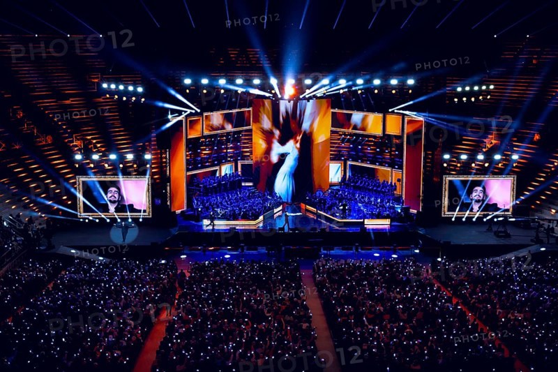 Large concert stage with spectacular lights and an enthusiastic audience, Il Volo concert, Arena di Verona, Verona, Veneto region, Italy, Europe