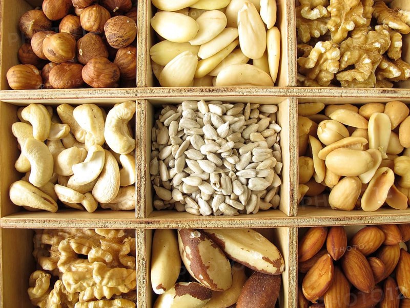 Nuts in a wooden box