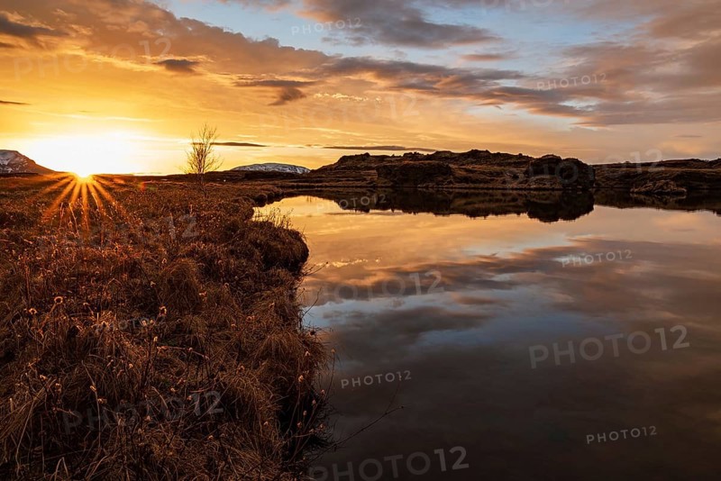 Myvatn lake at sunrise in winter, Iceland, Europe