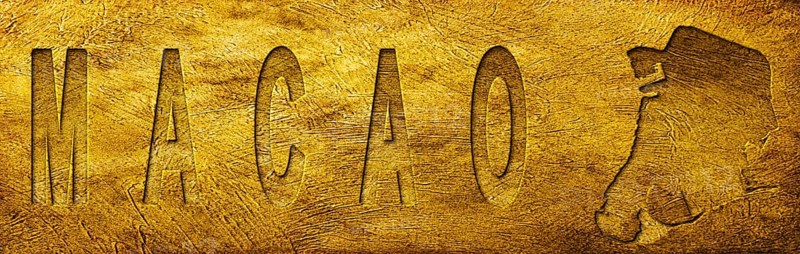 Macao Map and Text on Grunge Gold Texture