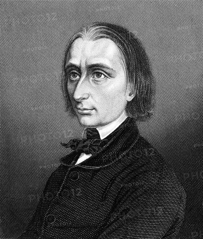 Franz Liszt (1811-1886) on engraving from 1859. Hungarian composer, pianist, conductor and teacher. Engraved by unknown artist and published in Meyers Konversations-Lexikon, Germany, 1859, Europe