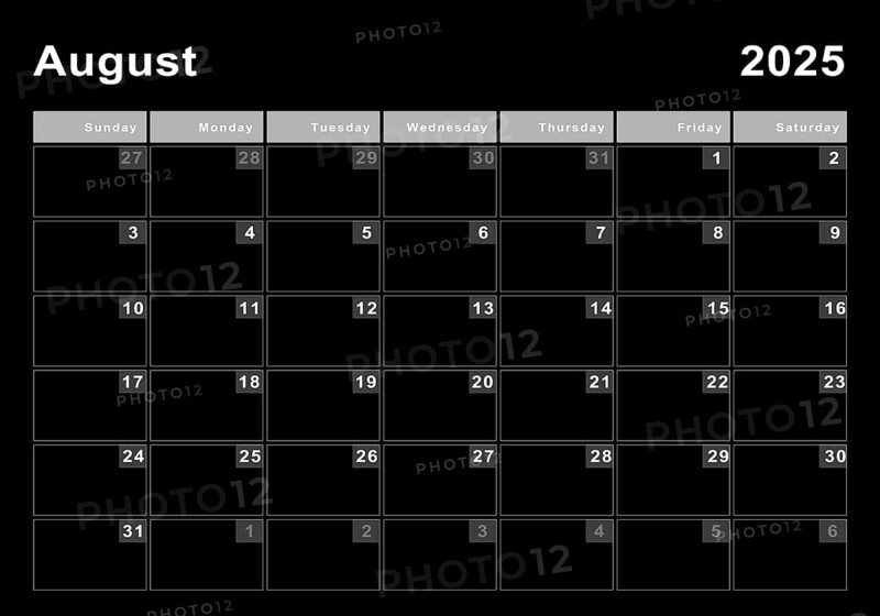 August 2025 calendar, week start Sunday, modern design