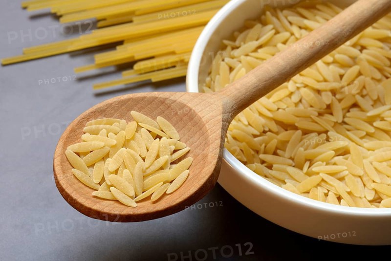 Semi di Orzo, Italian pasta in the form of barley grains, and spaghetti, pasta from Italy