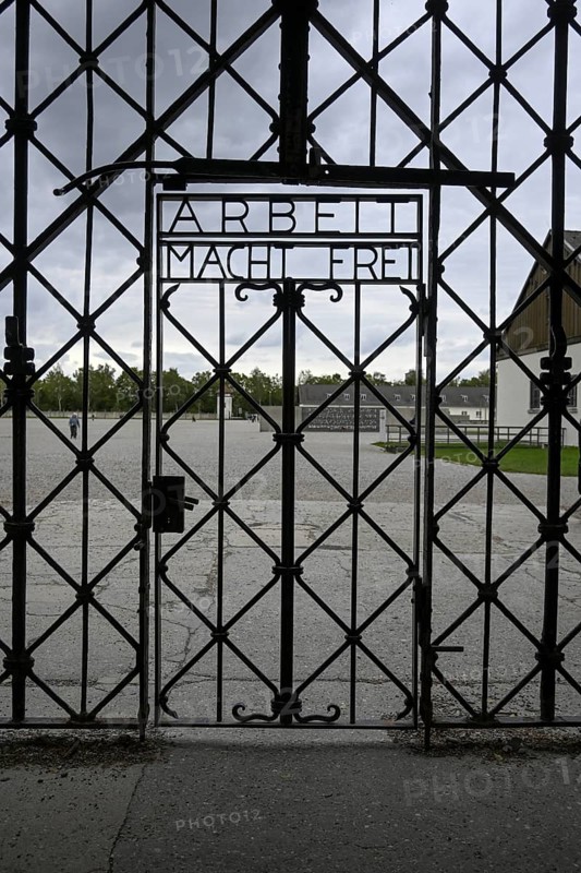 Tor tor with lettering Arbeit macht frei, former Dachau concentration camp, now a concentration camp memorial, Dachau near Munich, Bavaria, Germany, Europe