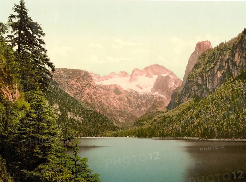 Gosausee and Dachstein, Austria, c. 1890, Historic, digitally restored reproduction from a 19th century original, Lake Gosau and Dachstein, Austria, c. 1890, Historic, digitally restored reproduction from a 19th century original, Europe