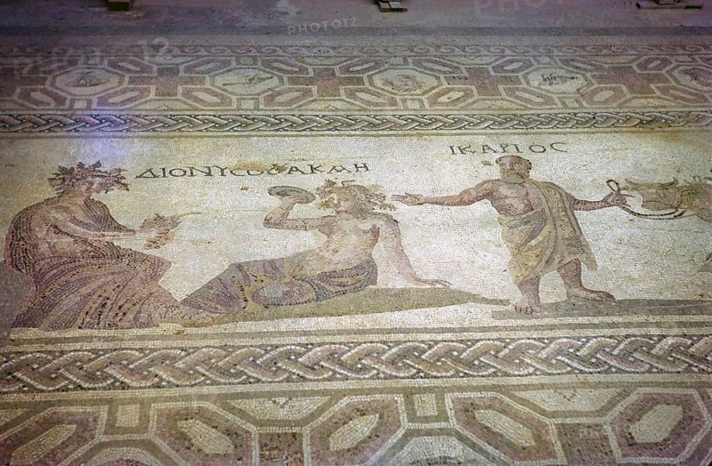 Ikarios and Dionysus Mosaic, House of Dionysus, Roman mosaics in Paphos Archaeological Park, Nea Paphos, Cyprus, Europe 1973, Europe