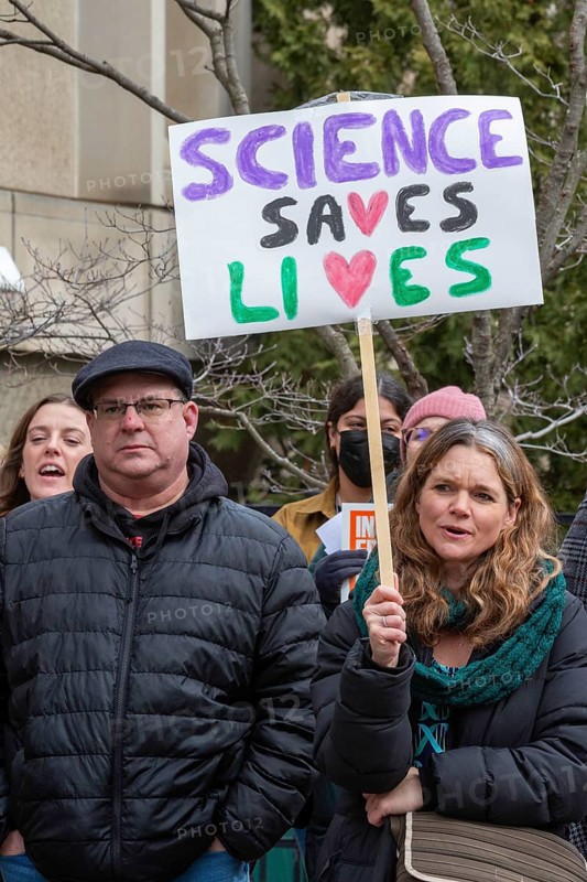 Detroit, Michigan USA - 7 March 2025 - The 'Stand Up for Science' rally at Wayne State University. It was part of a National Day of Action to Defend Scientific Research Funding, responding to the Trump Administration's budget cuts for various scientific research