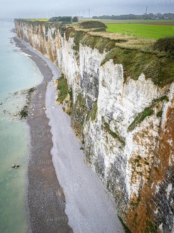Aerial view of the Alabaster Coast in a light haze, Saint-Valery-en-Caux, Normandy, France, Europe