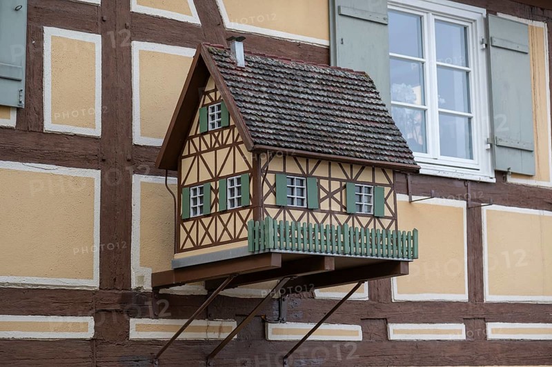Model of a half-timbered house on a residential building from around 1700, Vordere Priestergasse 7, Dinkelsbühl, Bavaria, Germany, Europe