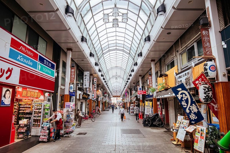 Tokyo, Japan, May 12 2019: Shin Nakamise Shopping Street near Sensoji Temple by day in Asakusa, Tokyo, Japan, Asia