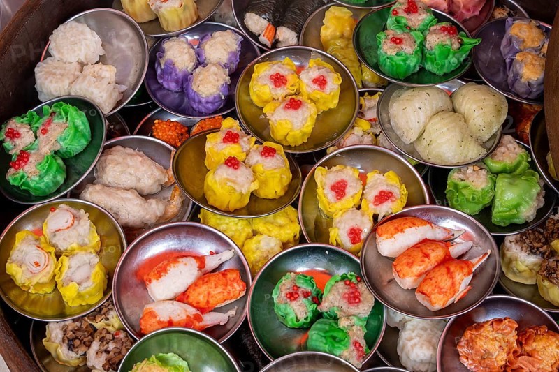 Dumplings, dumplings, colourful, old town of George Town, Georgetown, Penang Island, Malaysia, Southeast Asia, Asia