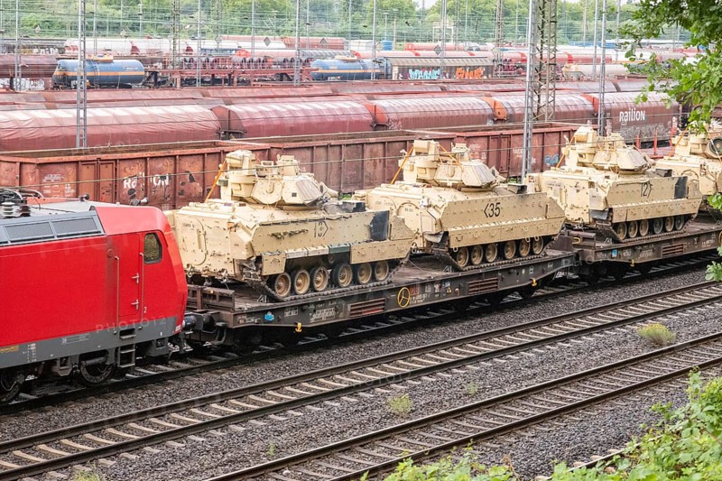 Military transport on the railroad in Germany