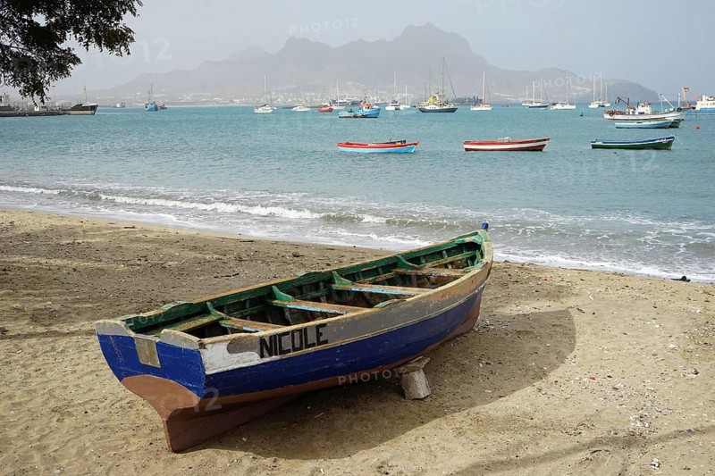 Fishing boat, wooden boat, beach, harbour, Porto Grande, Mindelo, Sao Vicente Island, Monte Cara, Cape Verde, Africa