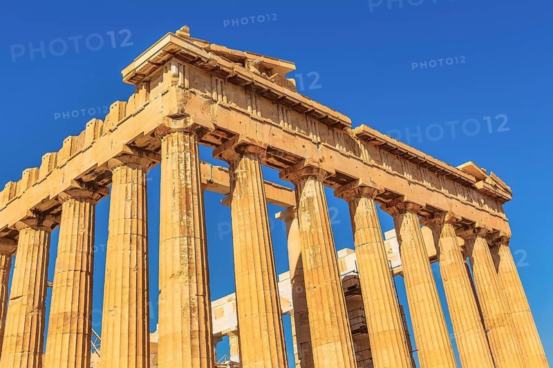 Athens, Greece ancient ruins of Parthenon temple in Acropolis close-up
