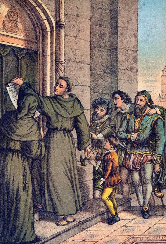 Martin Luther nailing his 95 theses on the door of the castle church of Wittenberg
