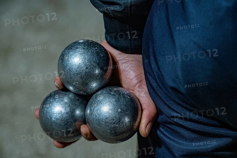 Three balls in hand, Boule Carli, Petanque player, Marseille, France, Europe