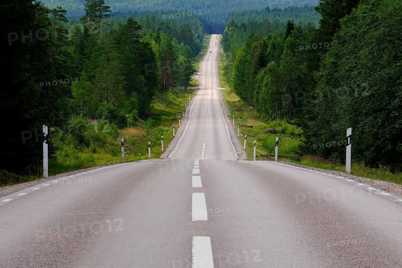 Lonely country road through forest, Värmland, Sweden, Europe