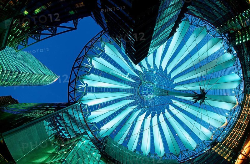 Roof of Sony Center by Helmut Jahn at night, Potsdamer Platz, Berlin-Tiergarten, Germany, Europe