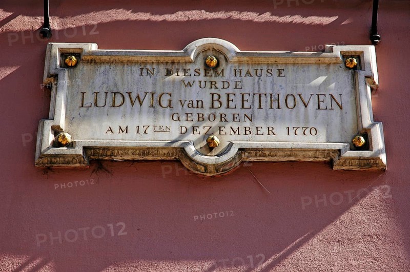 Sign at the Beethoven House, birthplace of Ludwig van Beethoven, Bonn, North Rhine-Westphalia, commemorative plaque, Germany, Europe