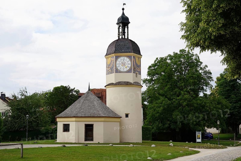 Clock tower, sixth forecourt, Burghausen Castle, Burghausen, Innviertel, Bavaria, Germany, Europe