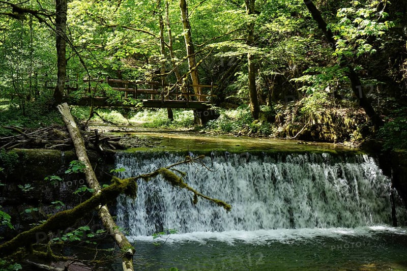 Waterfall, weir, hiking trail, Gauchachschlucht, Schluchtensteig, Gauchach, southern Baar, Baden-Württemberg, Germany, Europe