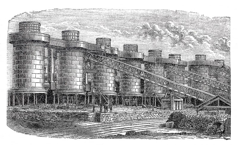 Steel industry, 1880, blast furnace plant in Barrow-in-Furness in England, digitally enhanced reproduction of a 19th century model, historical