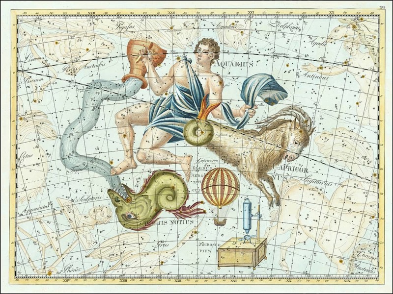 Zodiac sign, Capricorn, Aquarius, Southern Pisces, star chart, universe, astrology, horoscope, after Johann Elert Bode (19 January 1747 to 23 November 1826), Prussian astronomer