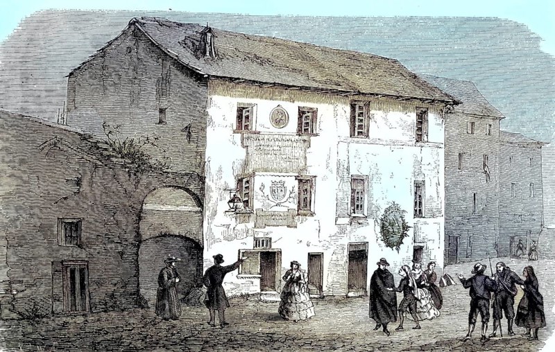 The house where Christopher Columbus was born in Cogoletto, Genoa, Italy, woodcut from 1864, Europe