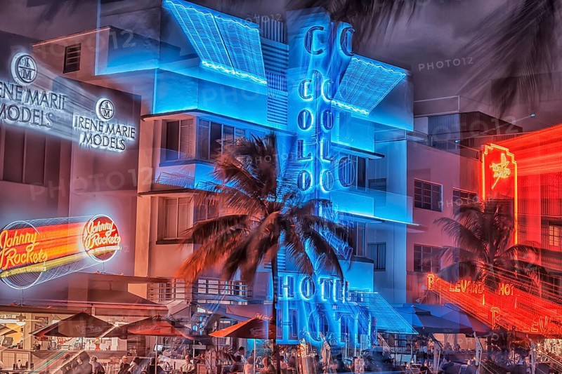 Ocean drive by night, South Beach, Miami, Florida, USA, North America