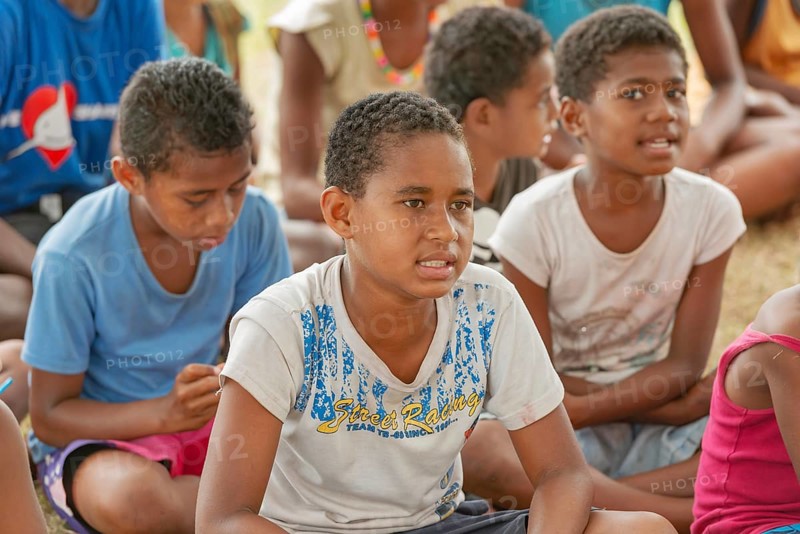 Kids in an outdoor school, Yasawa islands, Fiji, Oceania