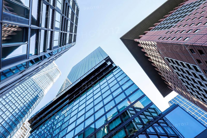 Frankfurt skyline skyscrapers buildings banks modern work offices in Frankfurt, Germany, Europe