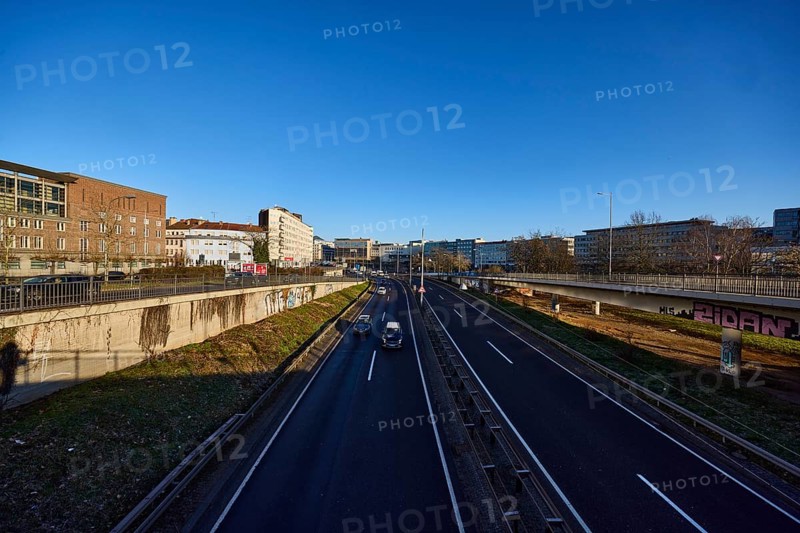 General architecture, blue sky, cloudless, motorway A620, Saarbrücken, state capital, regional association Saarbrücken, Saarland, Germany, Europe