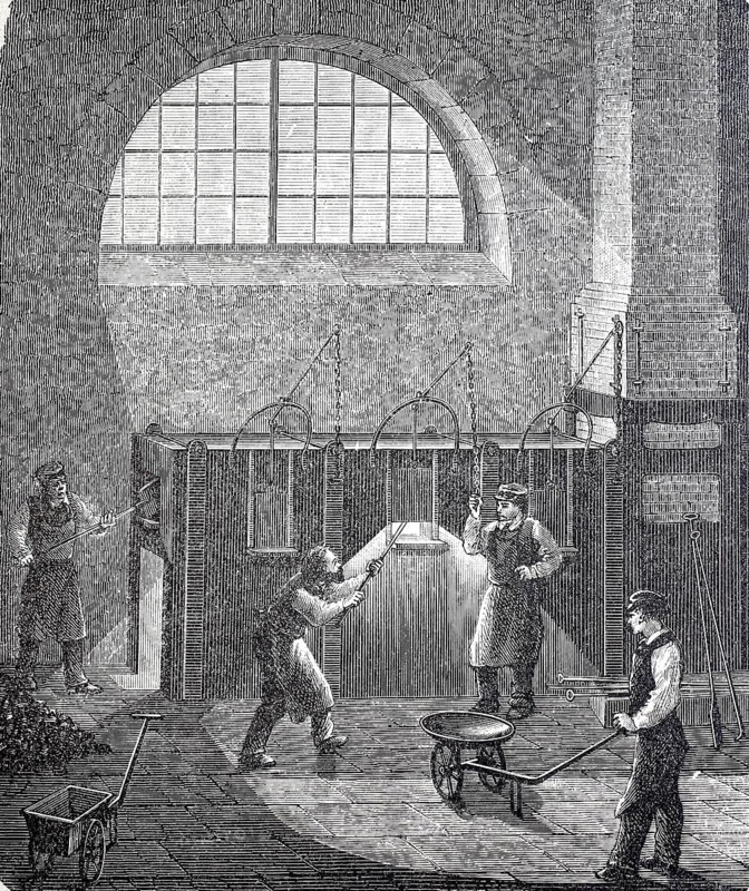 Worker at a puddling furnace, the puddling process was a widespread process in the 19th century for converting the pig iron produced in the blast furnace into wrought iron, later also into hardenable forged steel, digitally improved reproduction of a 19th century model, historical