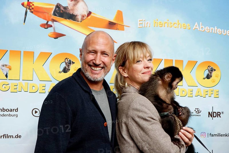 Benno Fürmann and Heike Makatsch at the Berlin premiere of AKIKO - DER FLIEGENDE AFFE at the Filmtheater am Friedrichshain in Berlin on 25 May 2025