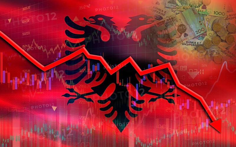 Albania financial fall on economy market. Albania financial crisis on economic graph