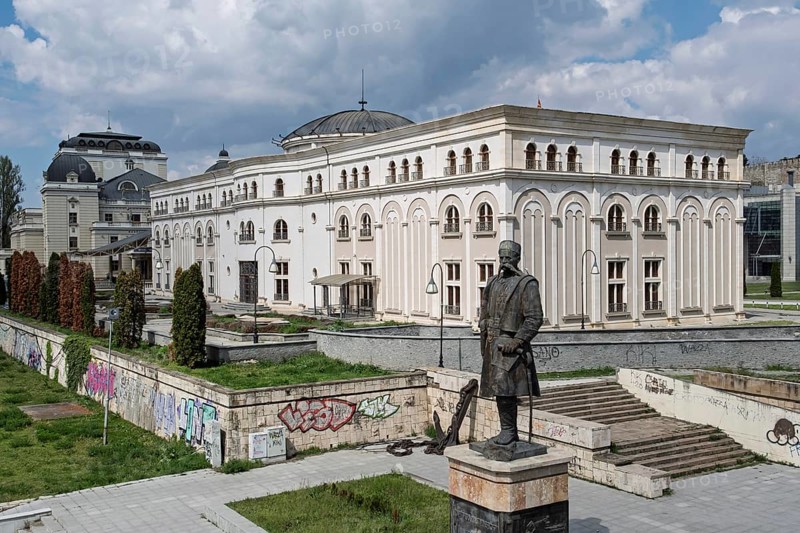 Museum of the Macedonian Struggle, with the monument to Gjorgjija M. Pulevski, National Museum, Skopje, North Macedonia, Balkans