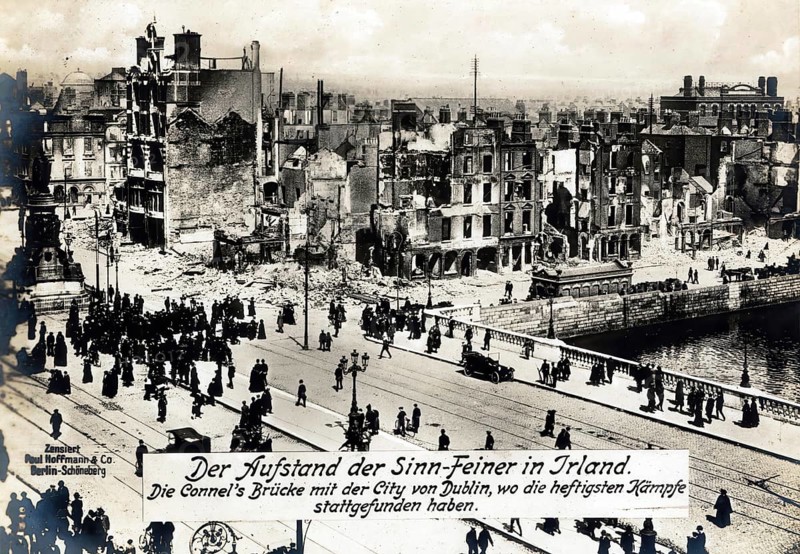 Sinn Feiner uprising, View of O'Connell Bridge in Dublin, Ireland, 1916, 1914 - 1918, World War I, reproduction of a war postcard, Europe