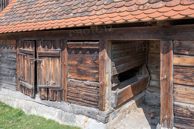 Historic bristle cattle stables from the castle farm, Adelsdorfer Schlosshof, now a foundation, Adfelsdorf, Middle Franconia, Bavaria, Germany, Europe