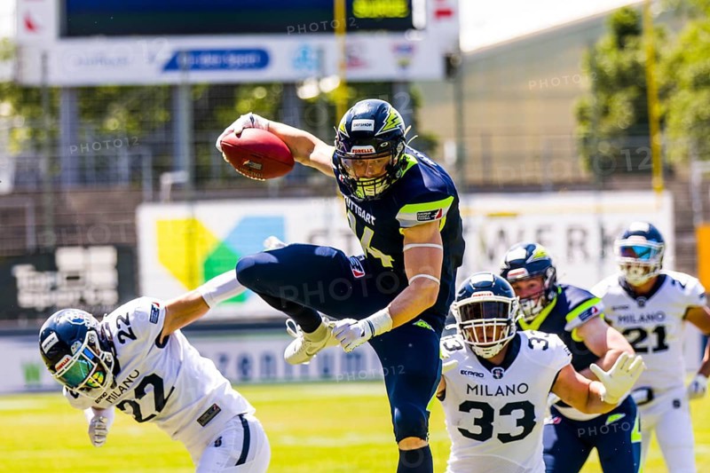 European League of Football, ELF/ Game : Milano Seamen at Stuttgart Surge, on June. 18. 2023, in the Gazi Stadium, Stuttgart, Germany Stuttgart Surge, WR # 14 Yannick Mayr