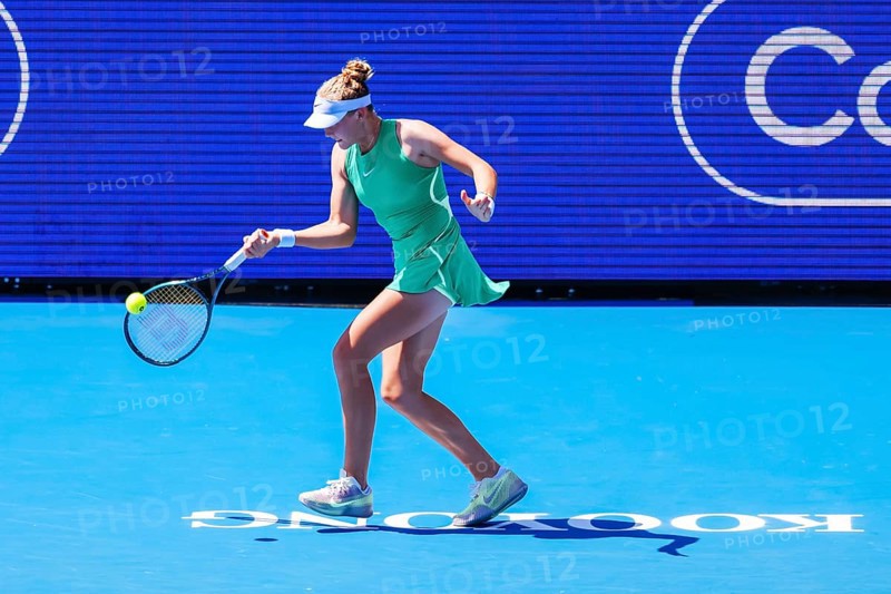 MELBOURNE, AUSTRALIA, JANUARY 12: Mirra Andreeva of Russia plays against Danielle Collins plays during day three of the 2024 Kooyong Classic at Kooyong on January 12, 2024 in Melbourne, Australia, Oceania