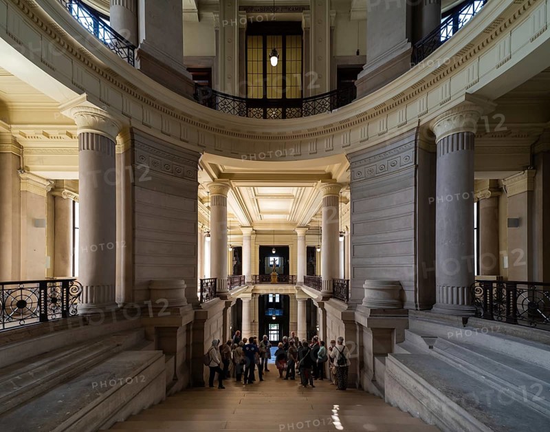 Brussels Capital Region, Belgium, 06 05 2022, Rear entrance hall and arched structure at the Court of Justice, Europe