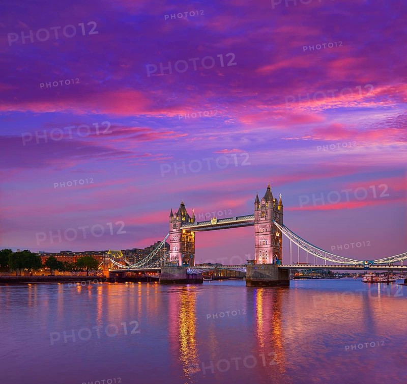 London Tower Bridge sunset on Thames river in England
