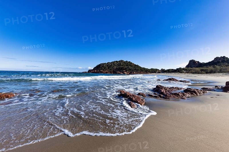 Bay with beautiful beach and sea in the sunshine, Spiaggia di Su Sirboni, Ogliastra, Sardinia, Italy, Europe
