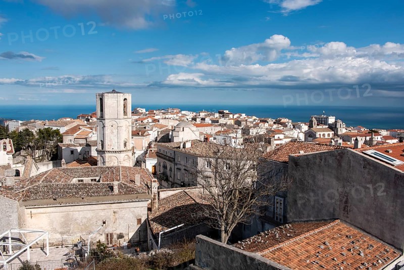 View of Monte Sant Angelo from Norman Swabian Aragonese castle, Gargano Peninsula in Southern Italy