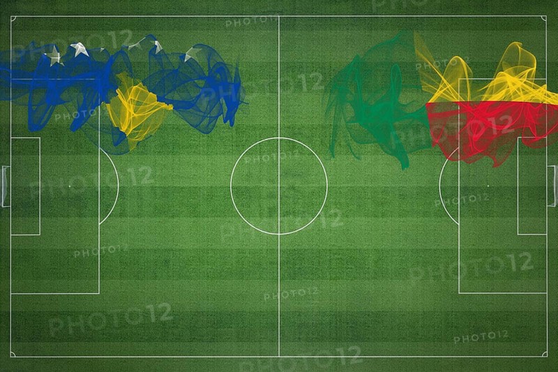 Kosovo vs Benin Soccer Match, national colors, national flags, soccer field, football game, Competition concept, Copy space