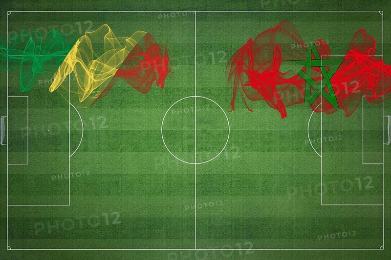 Republic of the Congo vs Morocco Soccer Match, national colors, national flags, soccer field, football game, Competition concept, Copy space